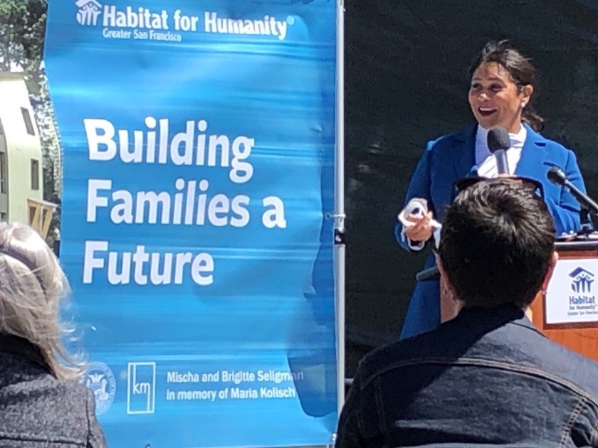Mayor London Breed speaking at a Habitat for Humanity event celebrating the groundbreaking of new housing in Diamond Heights