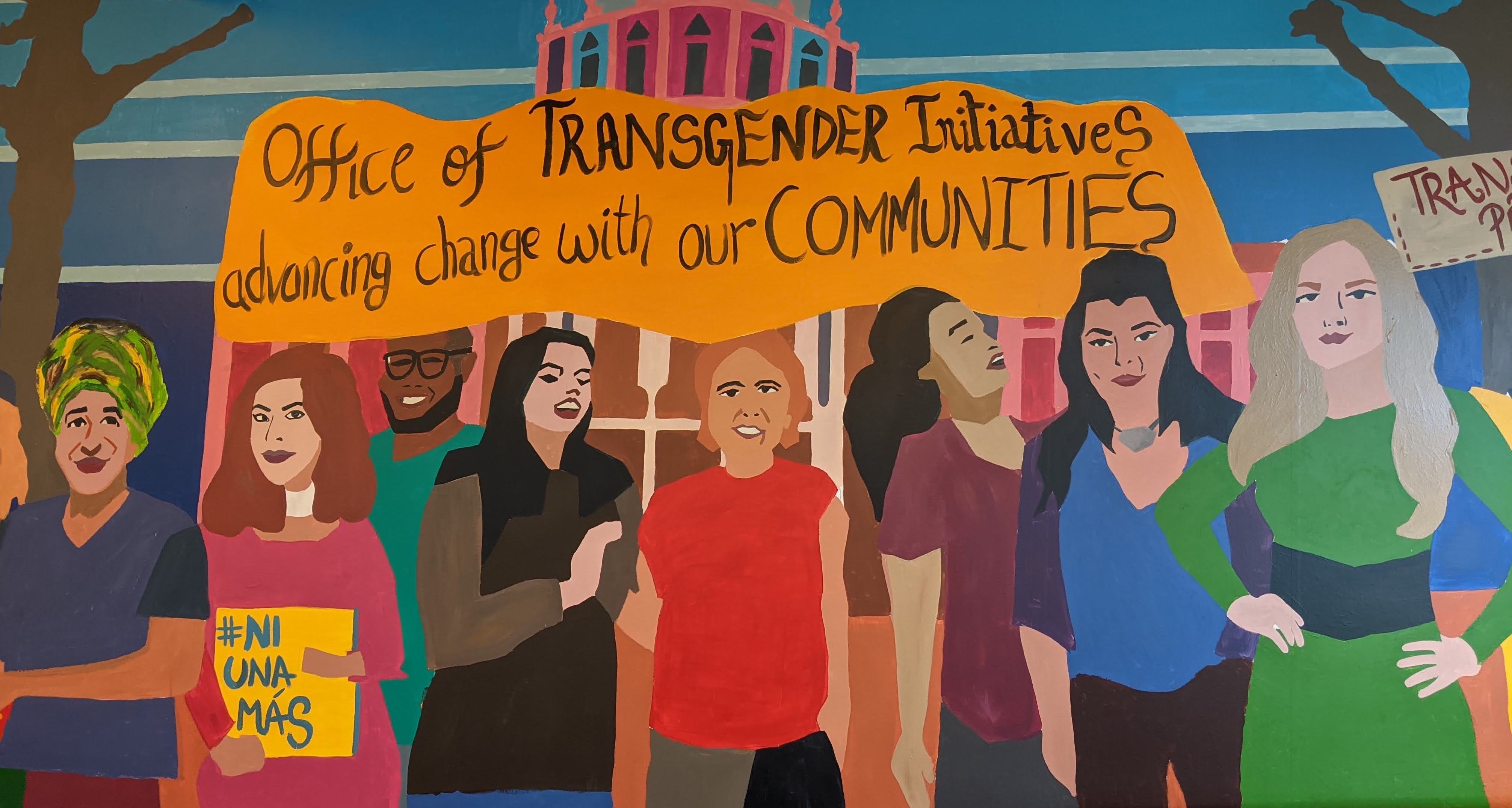 Mural with title "Office of Transgender Initiatives advancing change with our communities"