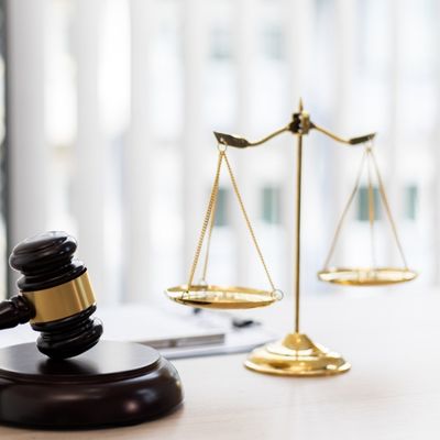 Scales of justice and a gavel