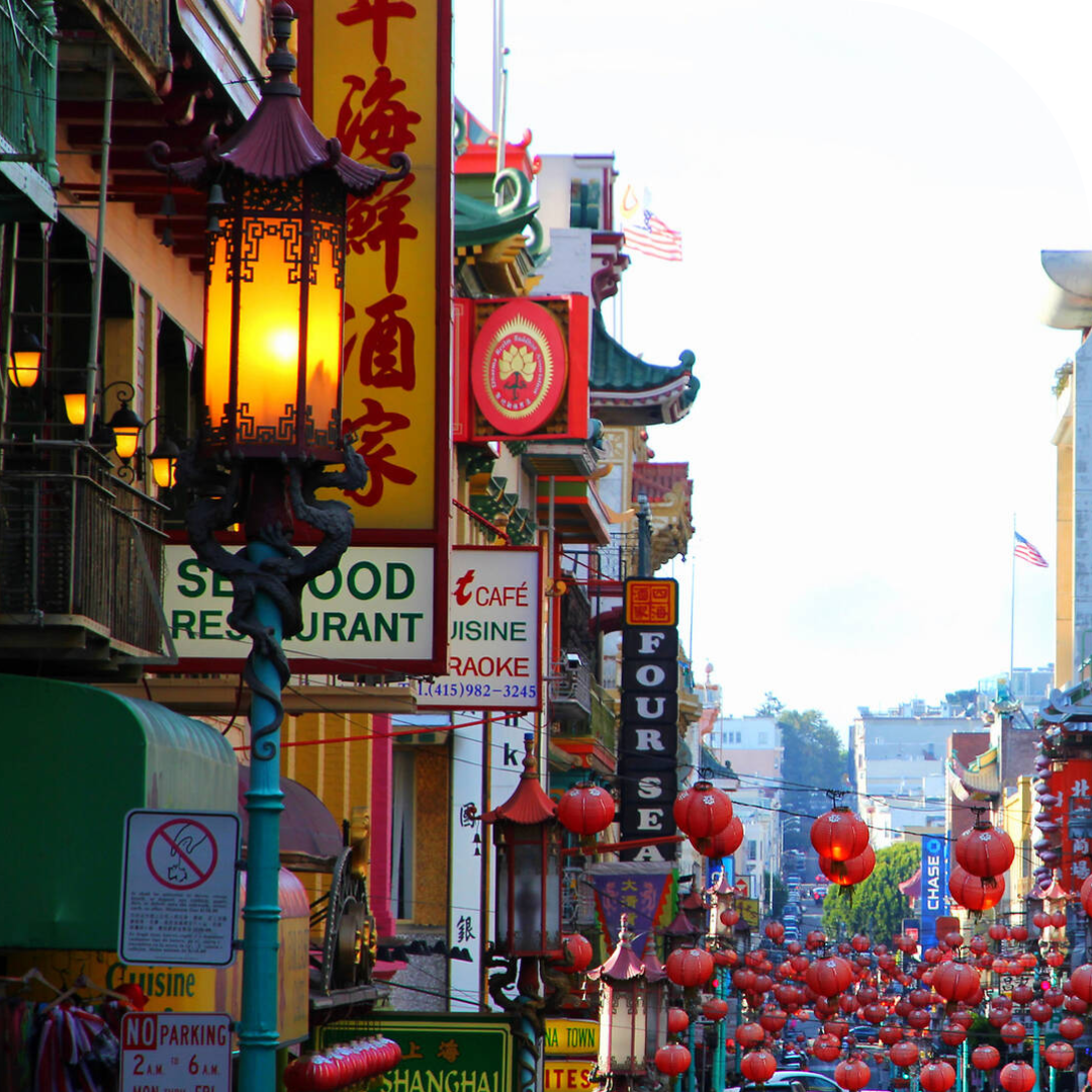Photo of Chinatown lanterns and streetscape