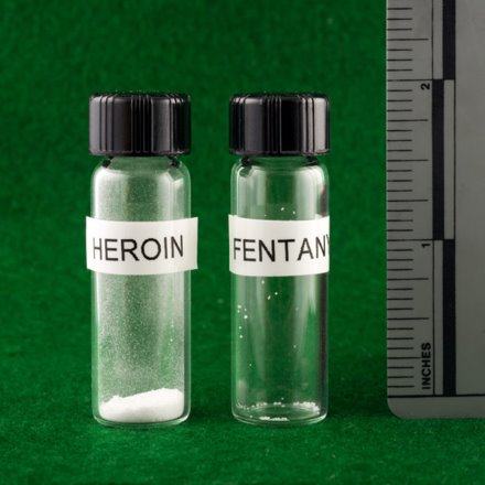 An image of fentanyl and heroin side by side.