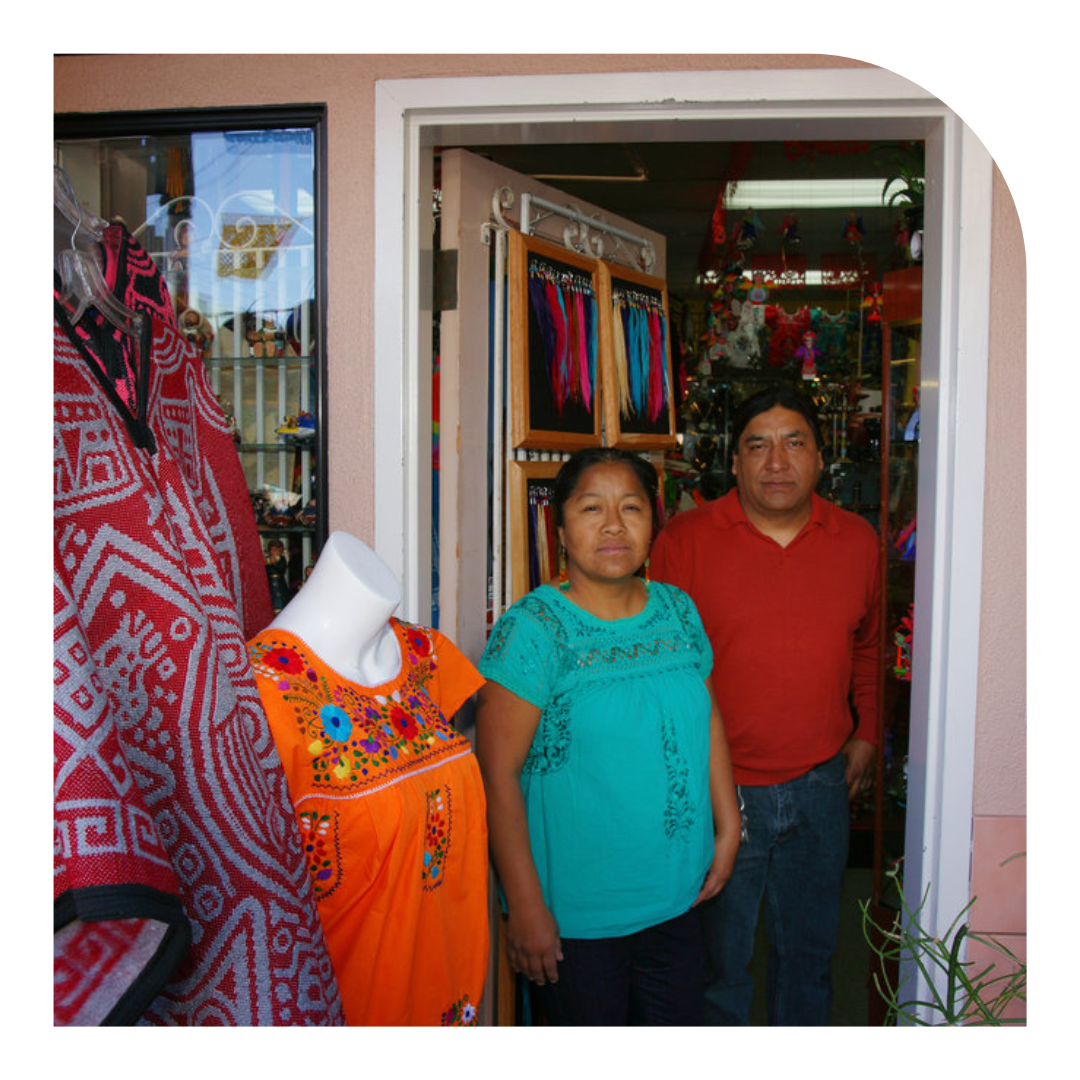 Photo of two business owners in front of their shop
