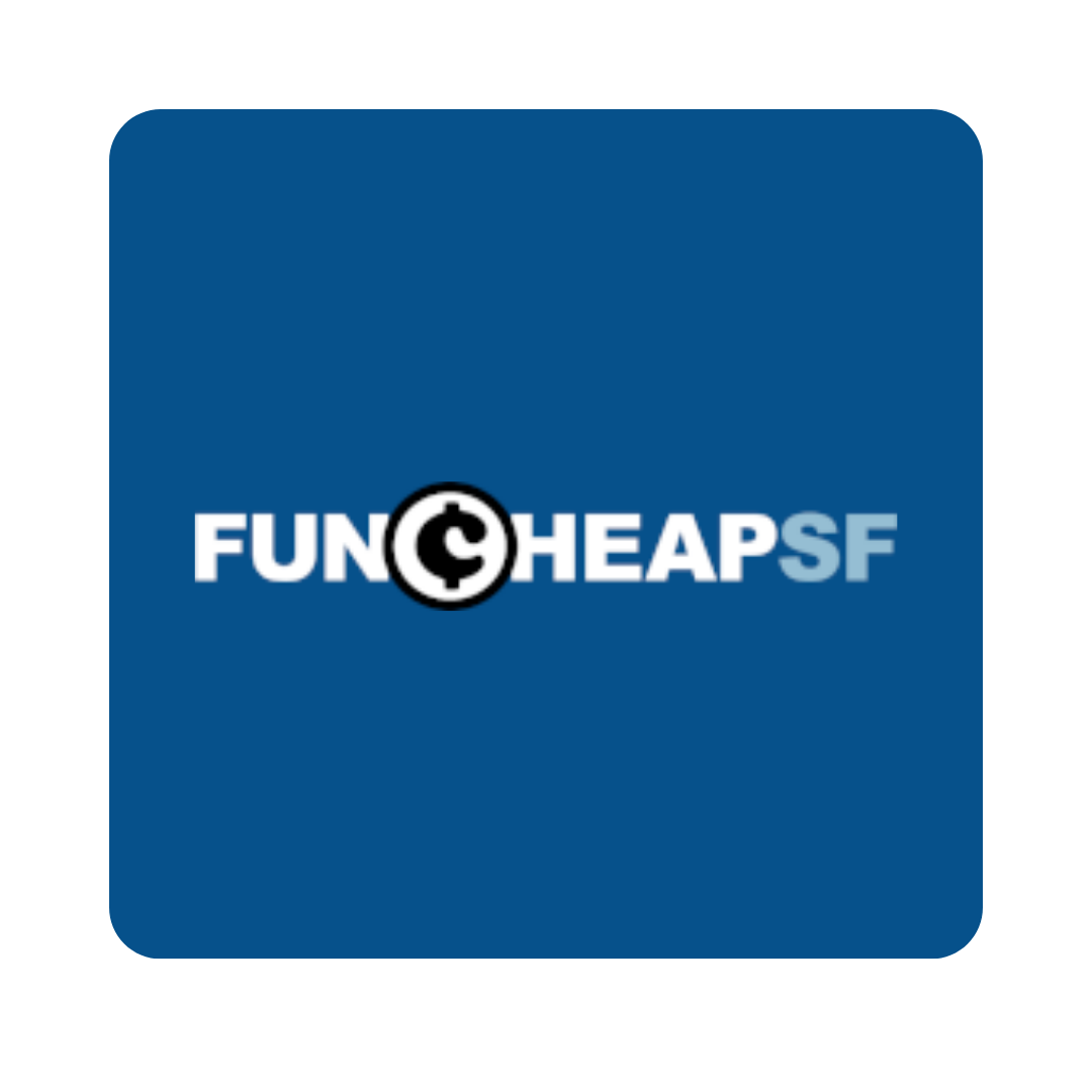 Logo for Fun Cheap SF on a blue background