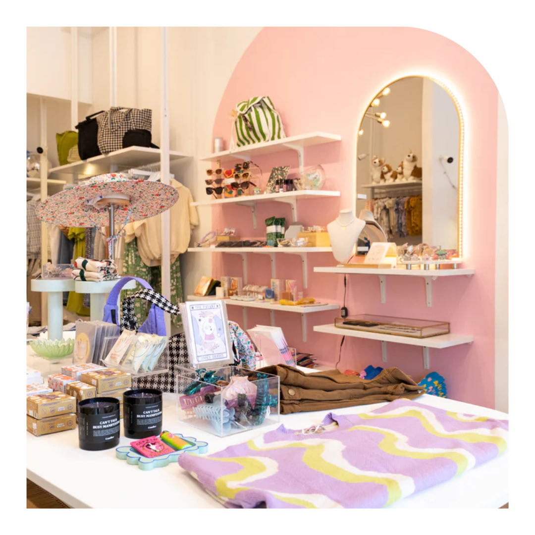 Photo of a pastel pink shop interior