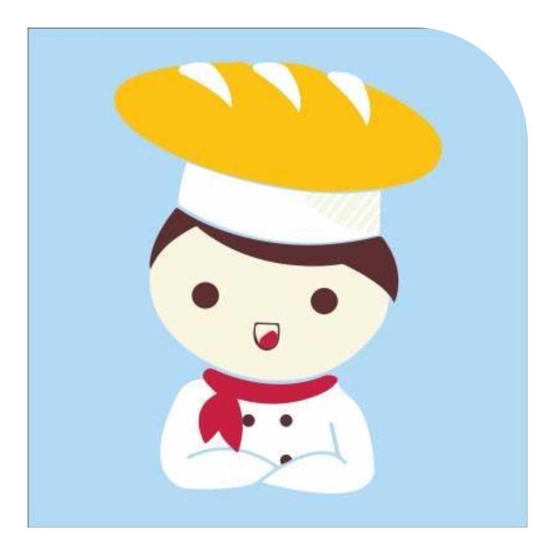 Cartoon of a chef with a baguette on their head