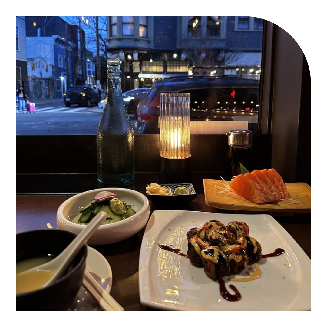 photo of a plate of food looking out a window on an SF street