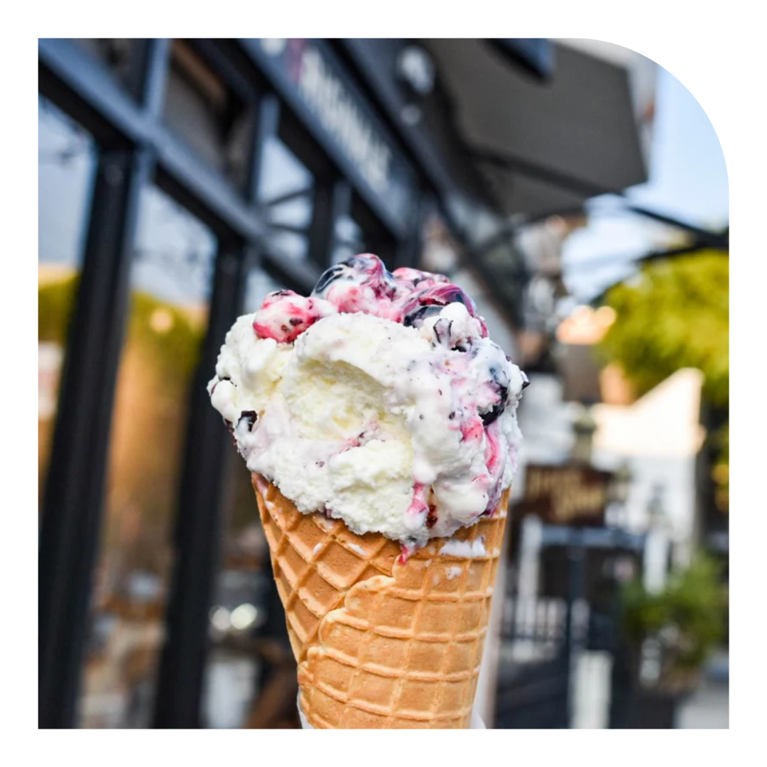 photo of a sugar cone filled with gelato