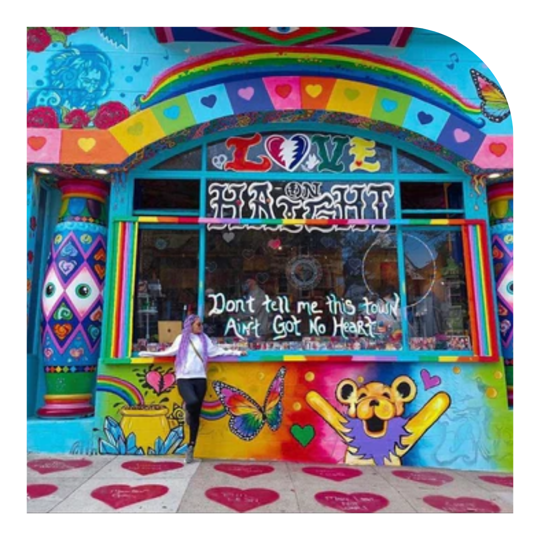 storefront with bright tye die colors