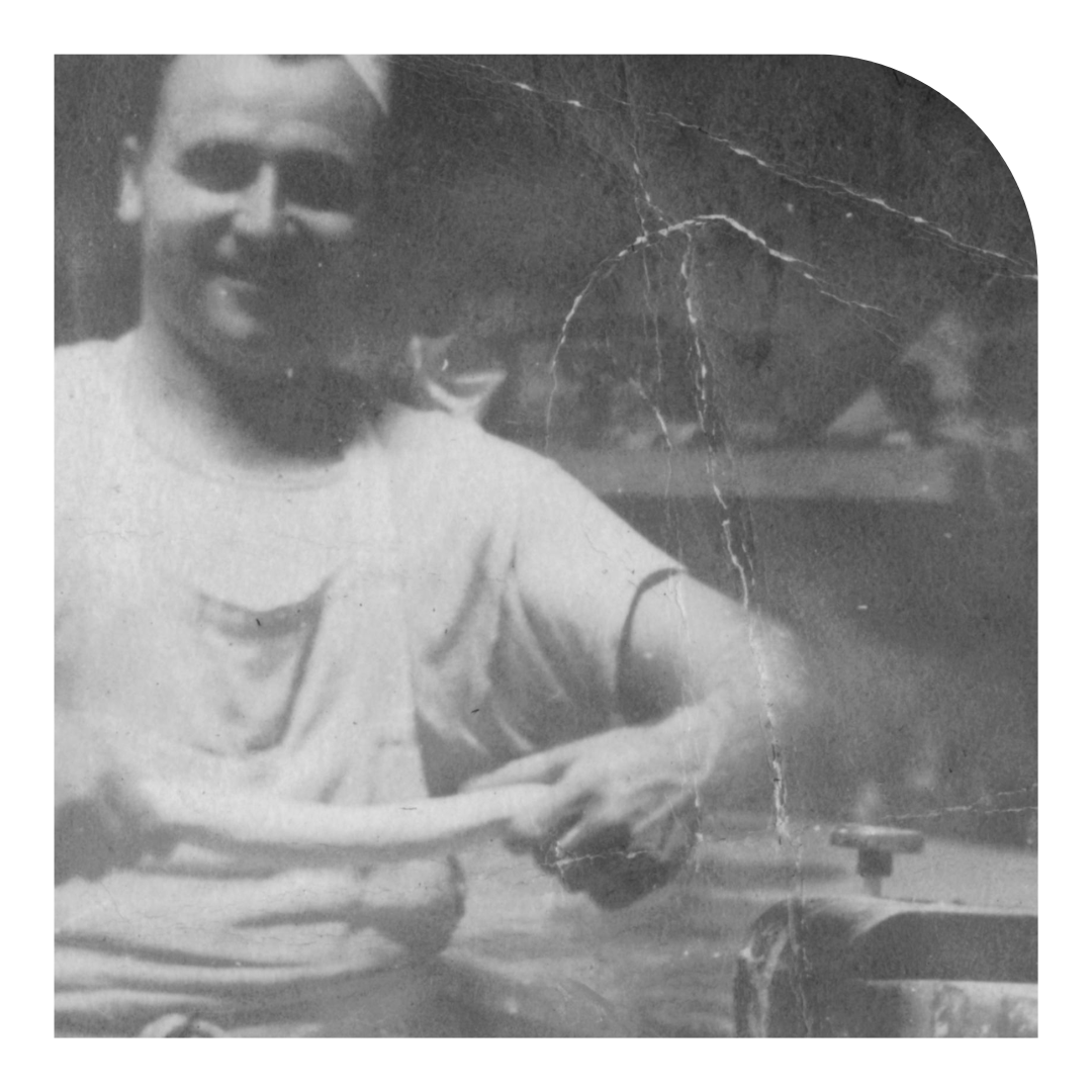 black and white photo of a baker