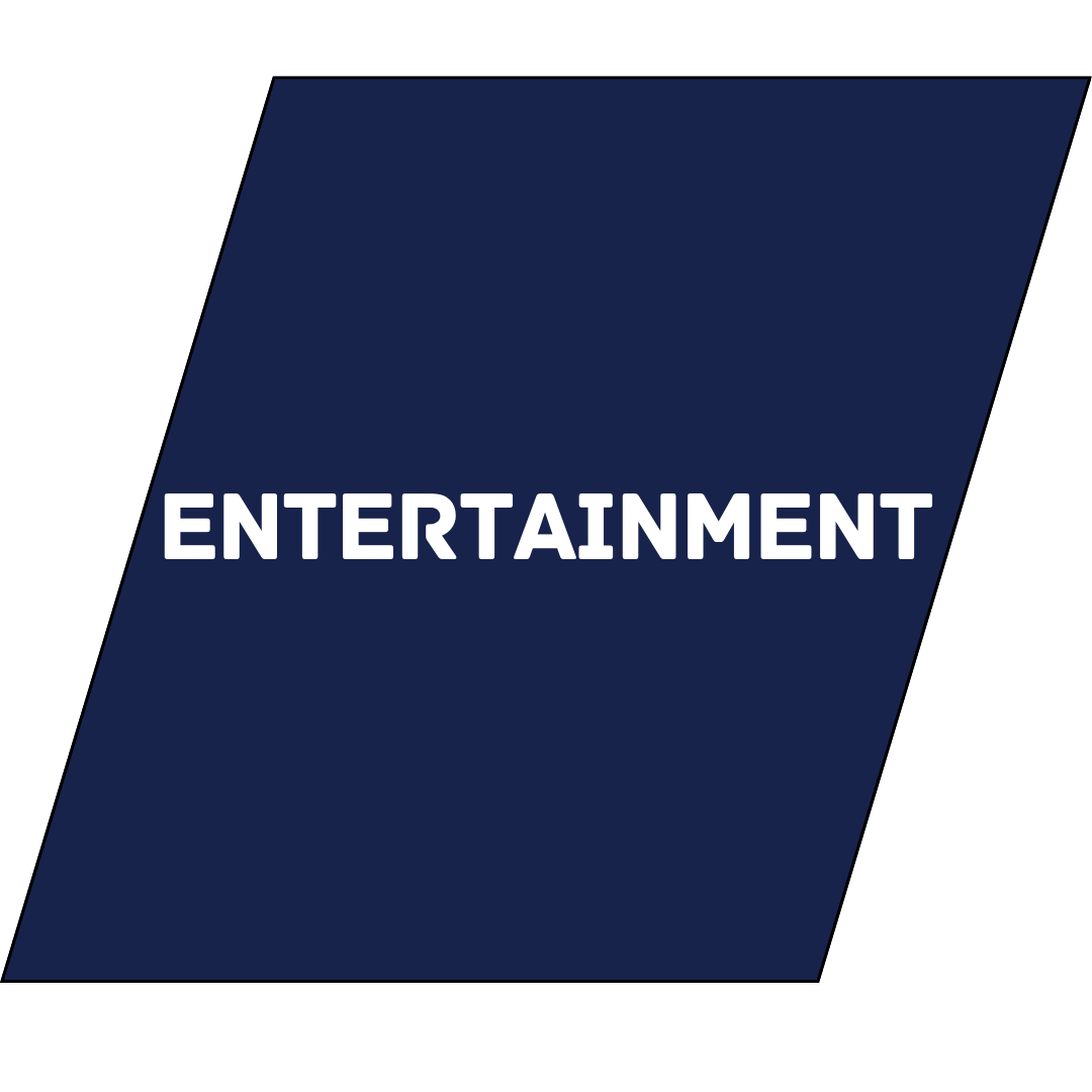 Blue square with text "Entertainment"