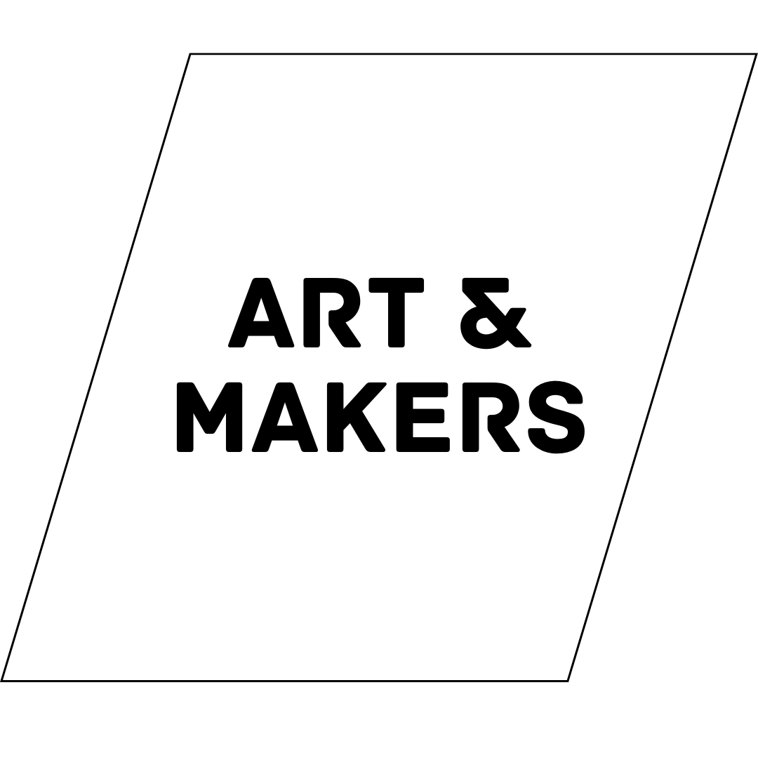 White square with text "Art + Makers"