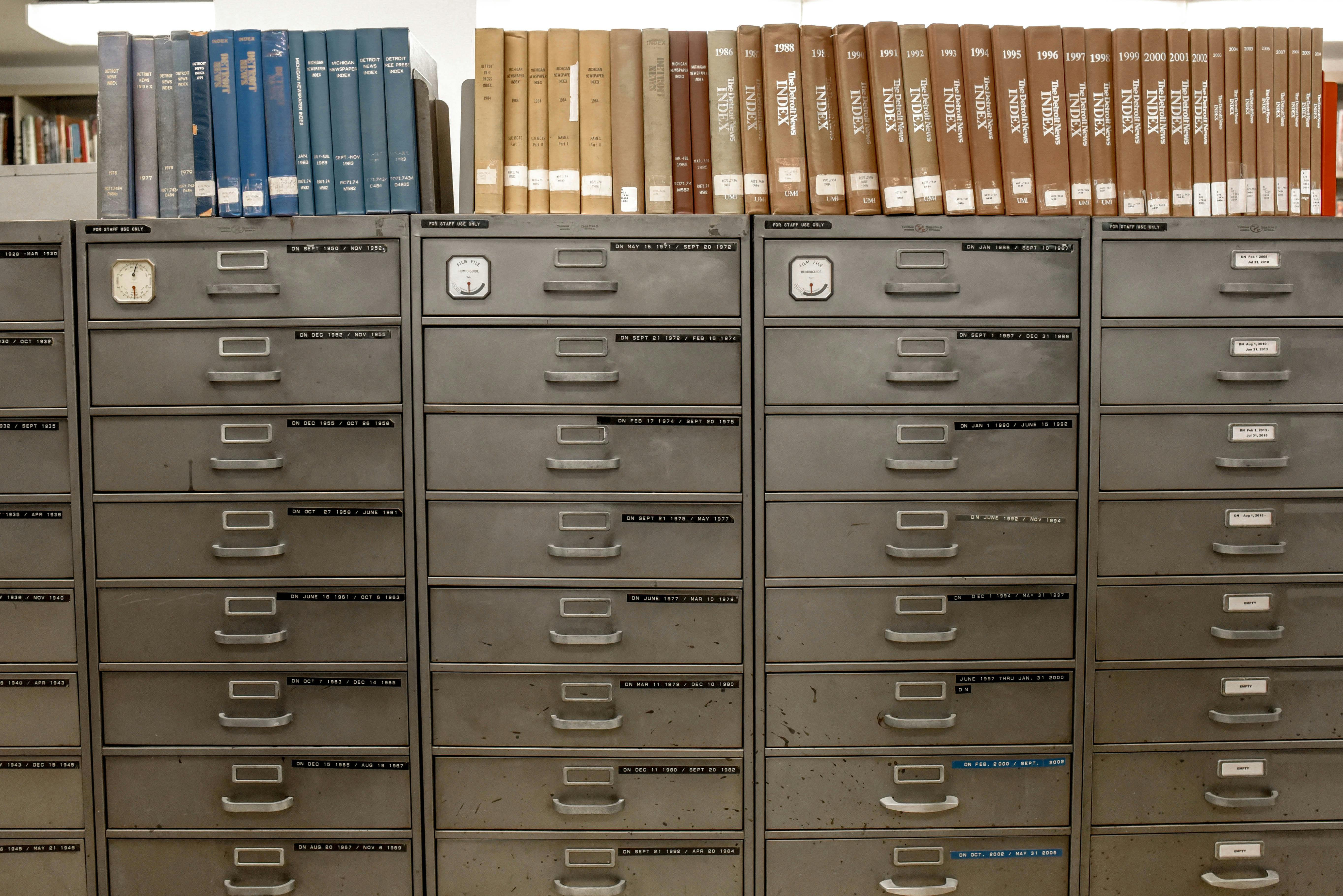 a row of filing cabinets