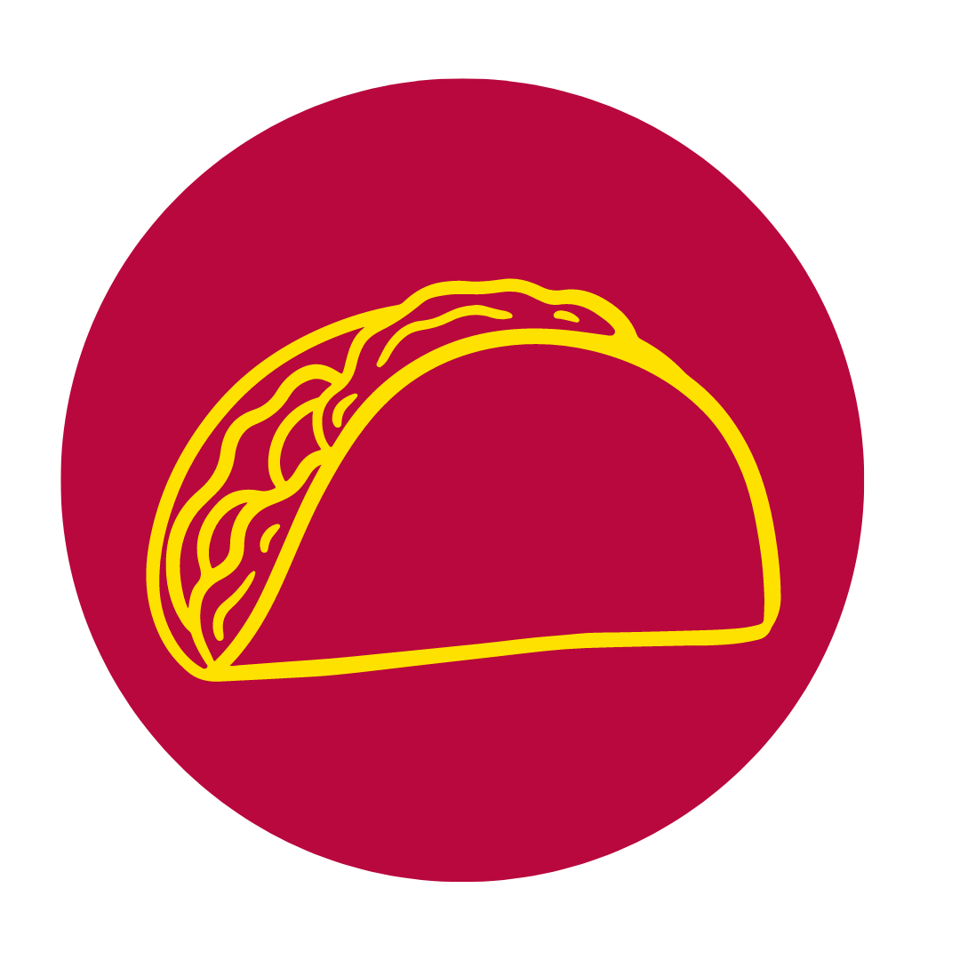 Red circle with an orange taco illustration