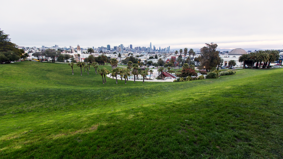 Shot of empty Dolores Park in San Francisco.