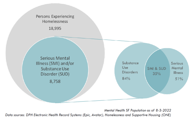 blue and grey circle diagram of mental health and homelessness