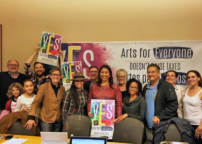 Mayor London Breed with supporters of the Prop E campaign