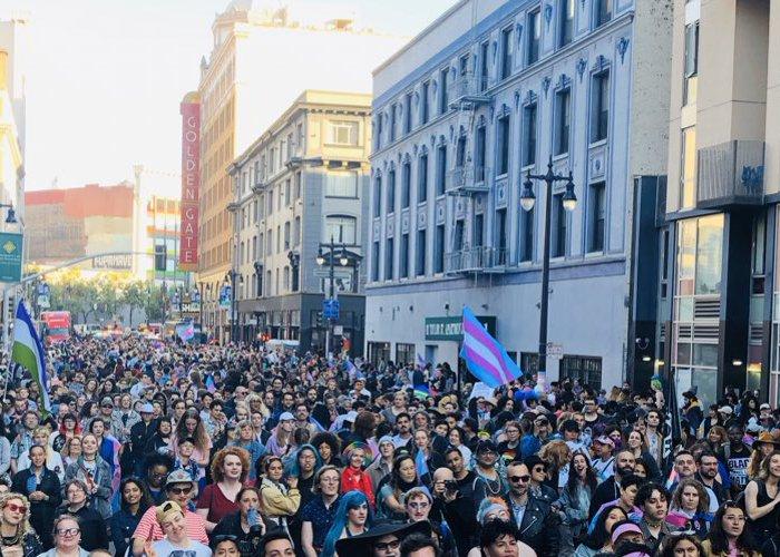 A view of Trans March Rally from the stage at Turk and Taylor.