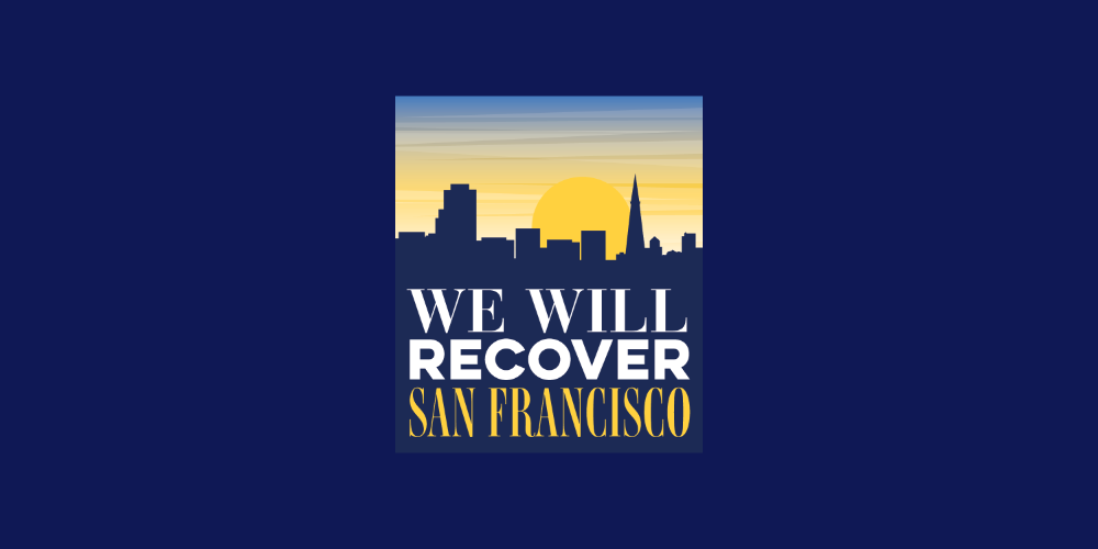 We Will Recover San Francisco icon with a silhouette of SF's skyline.