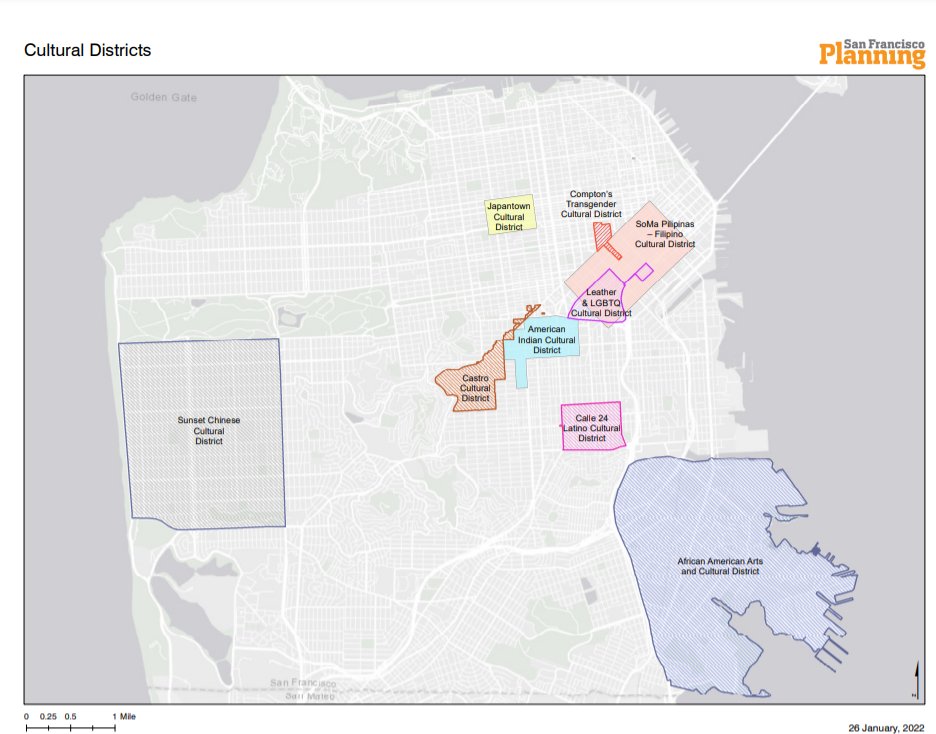 Map of San Francisco Cultural Districts as of winter 2021