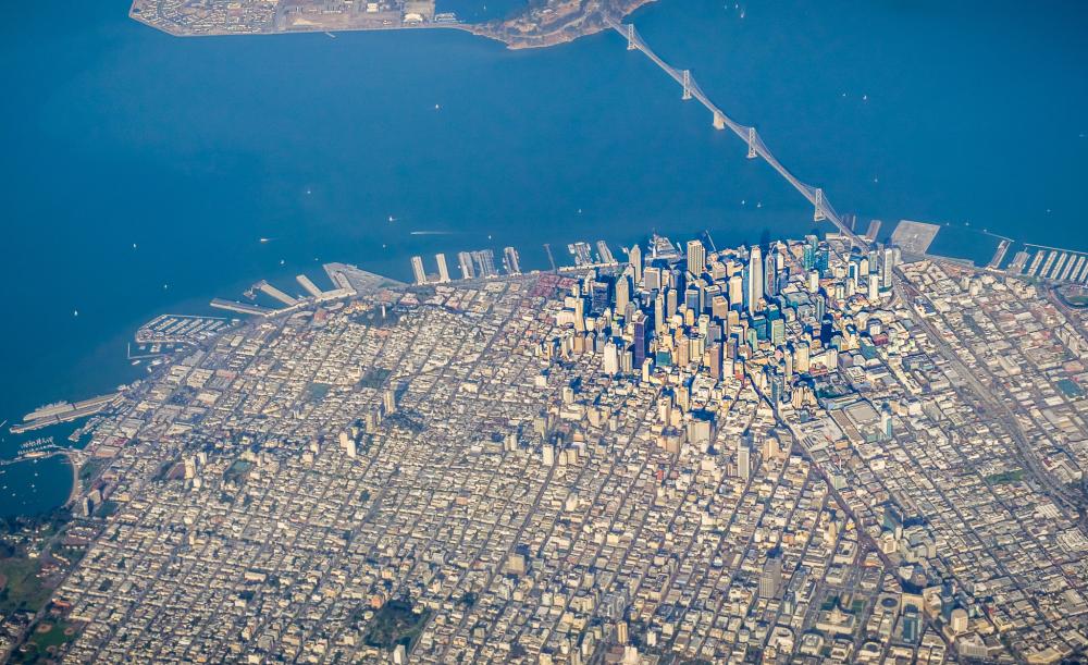 Aerial view of Downtown San Francisco and the Bay Bridge
