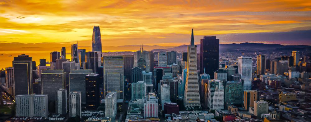 Downtown SF skyline during sunrise