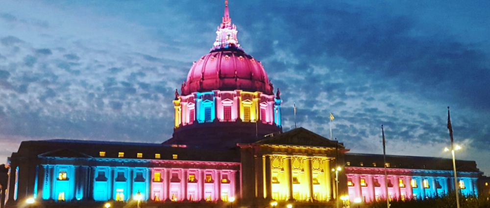 SF City Hall in Trans Flag colors