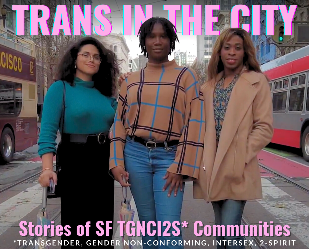 Thumbnail of OTI's video, three trans women of color standing in front of Market St. looking into the camera.