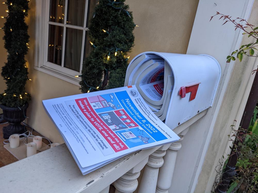 Mailbox full of voter information pamphlets