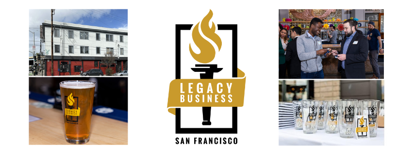 collage of legacy business logo with photos from a networking happy hour